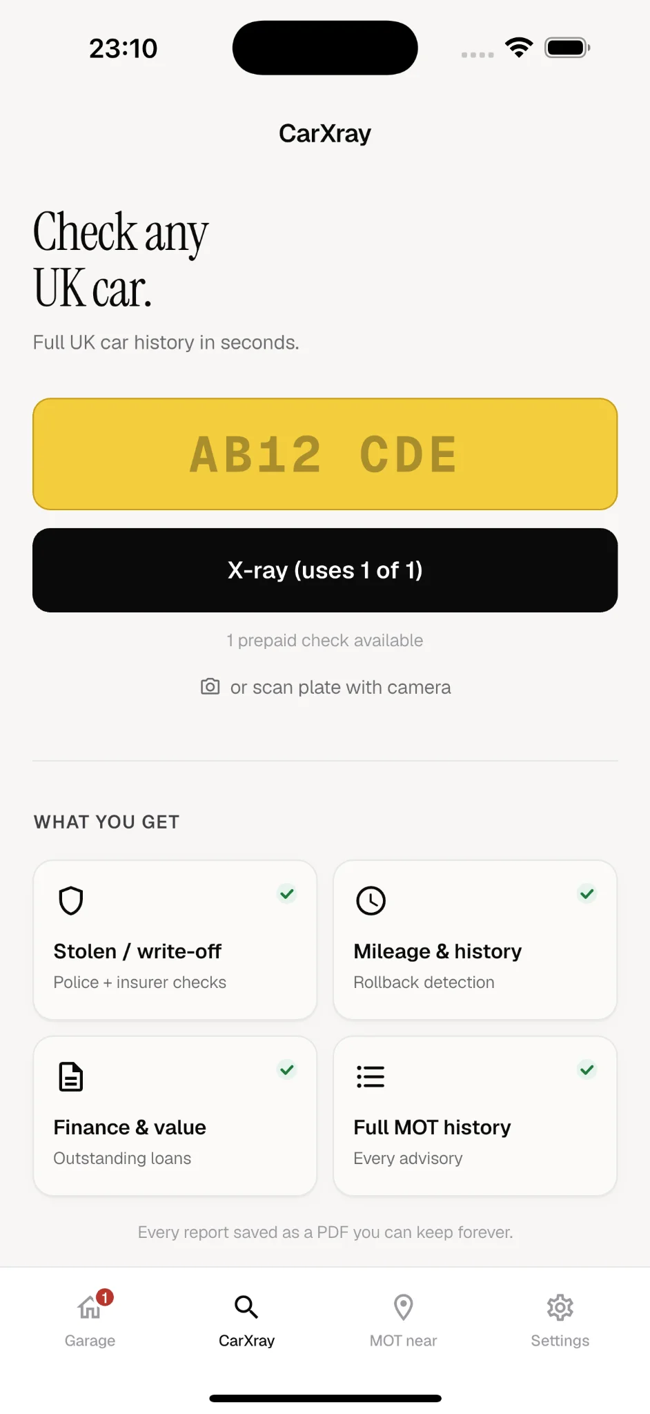 CarXray deep check result screen